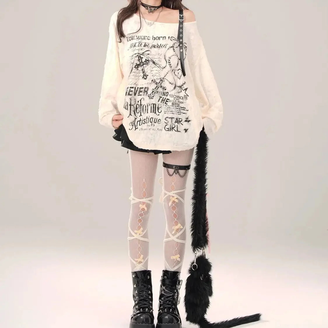 Grunge Y2K Star Girl Distressed Long Sleeve Top
