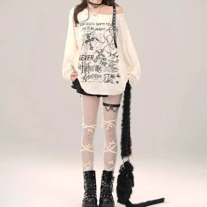Grunge Y2K Star Girl Distressed Long Sleeve Top