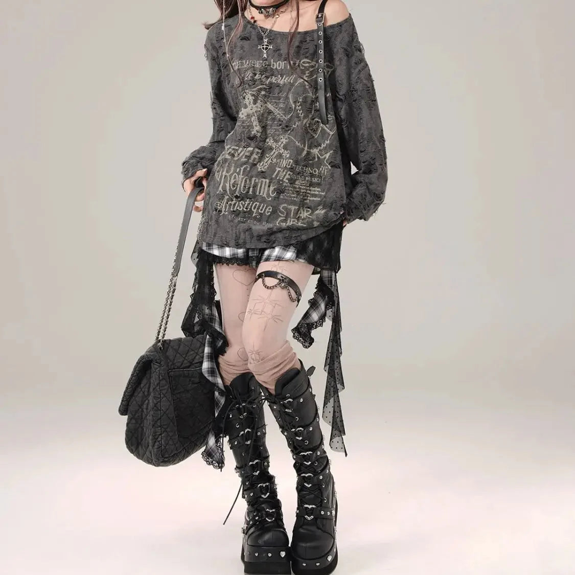 Grunge Y2K Star Girl Distressed Long Sleeve Top