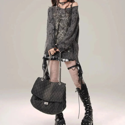 Grunge Y2K Star Girl Distressed Long Sleeve Top