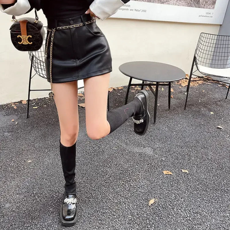 High Waist Y2K Black PU Mini Skirt