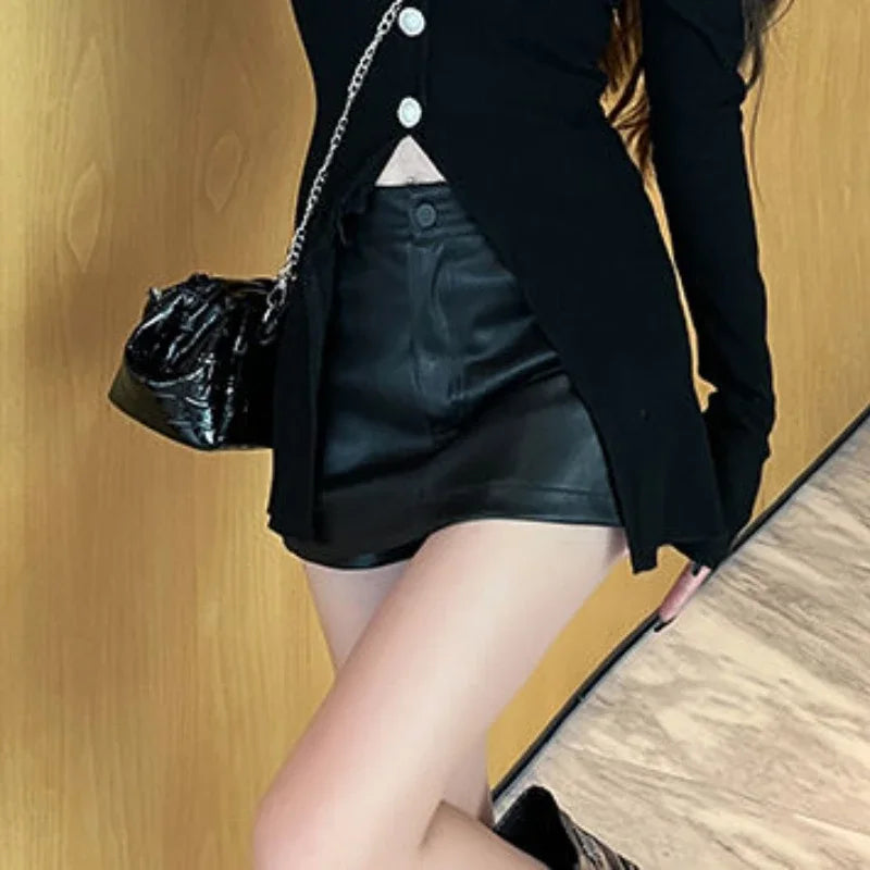 High Waist Y2K Black PU Mini Skirt