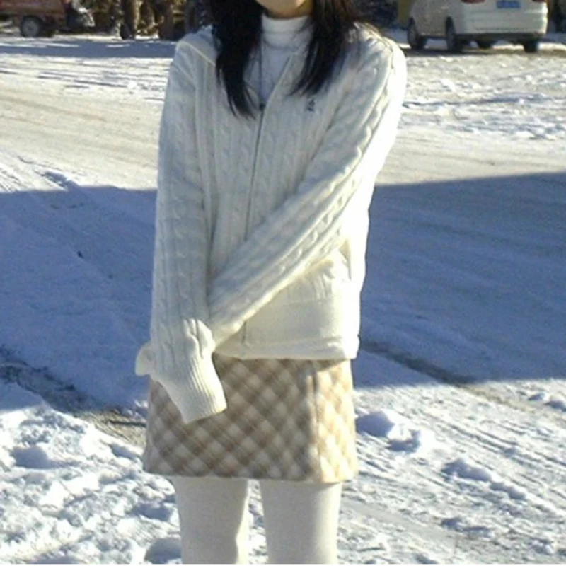 Japanese Y2K Cable Knit White Hooded Cardigan