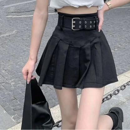 Korean Y2K High Waist With Belt Pleated Mini Skirt