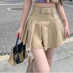 Korean Y2K High Waist With Belt Pleated Mini Skirt