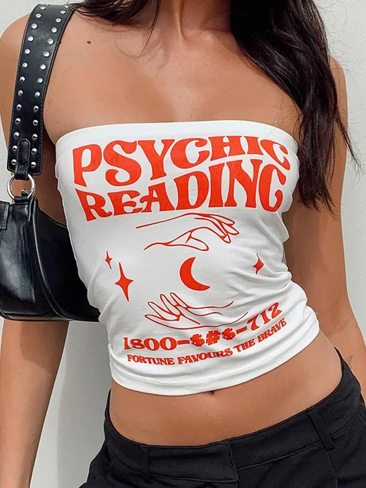 Y2K Psychic Reading Strapless Bandeau Tube Top