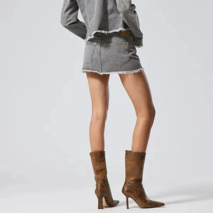 Low Waist Y2K Grey Raw Edge Retro Denim Mini Skirt