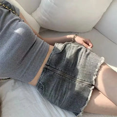 Low Waist Y2K Grey Raw Edge Retro Denim Mini Skirt