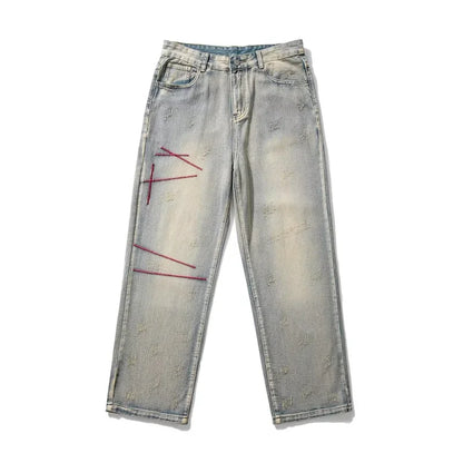 Mens Baggy Straight Leg Distressed Y2K Jeans