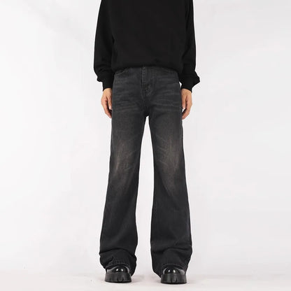 Mens Black Y2K Letter Embroidered Flared Denim Jeans