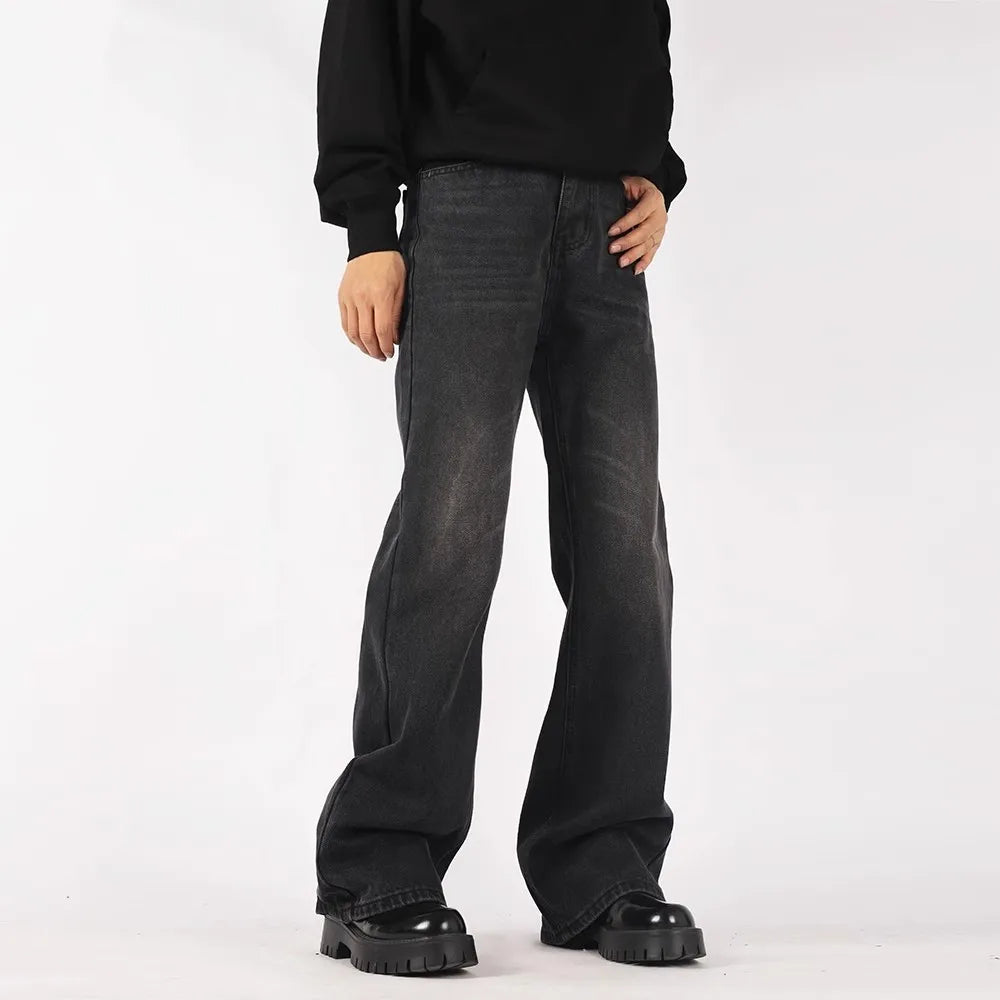 Mens Black Y2K Letter Embroidered Flared Denim Jeans