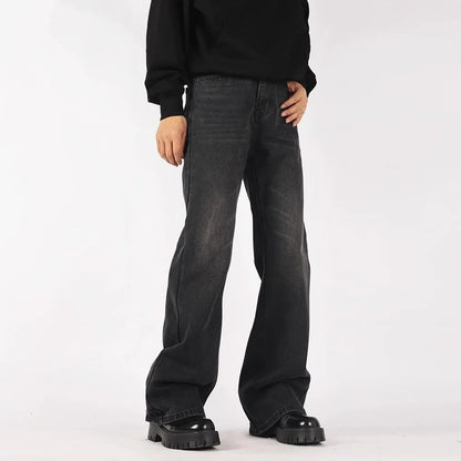 Mens Black Y2K Letter Embroidered Flared Denim Jeans