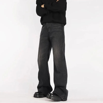 Mens Black Y2K Letter Embroidered Flared Denim Jeans