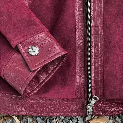 Mens Y2K Turn Down Collar Patchwork Rivet Faux Leather Jacket
