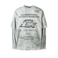 Mock Layered Y2K Racing Graphic Long Sleeve Top