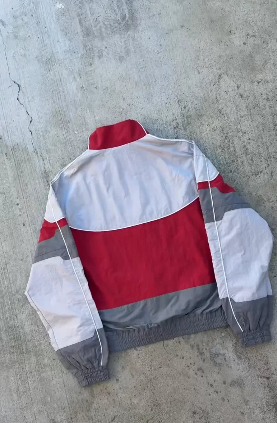 Oversized Y2K Block Spliced Windbreaker Bomber Jacket