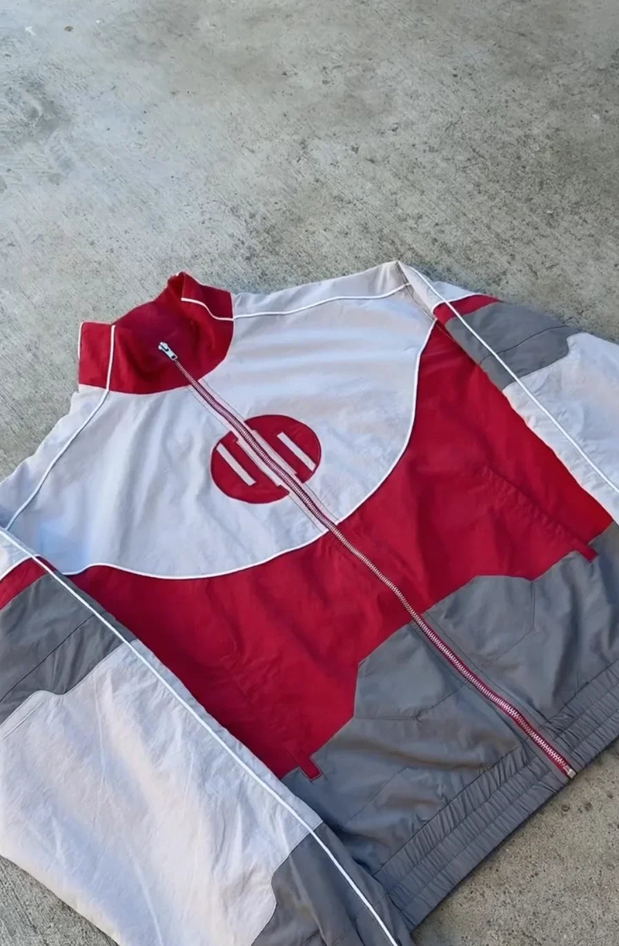 Oversized Y2K Block Spliced Windbreaker Bomber Jacket