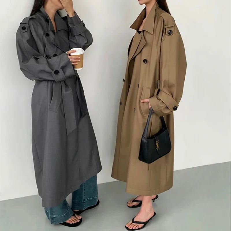 Oversized Y2K Double Breasted Long Trench Coat