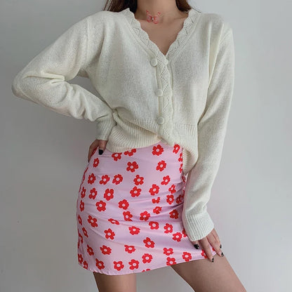 Pink Y2K High Waist Floral Mini Skirt