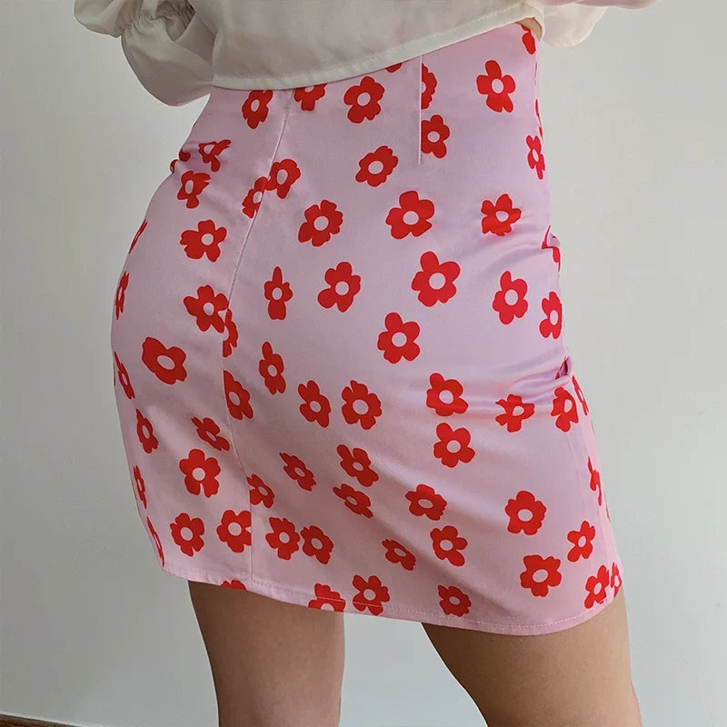 Pink Y2K High Waist Floral Mini Skirt
