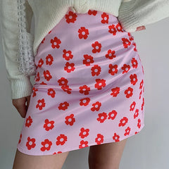 Pink Y2K High Waist Floral Mini Skirt