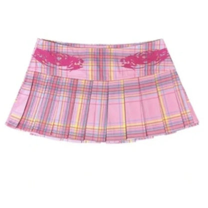 Preppy Y2K Pink Plaid Pleated Mini Skirt