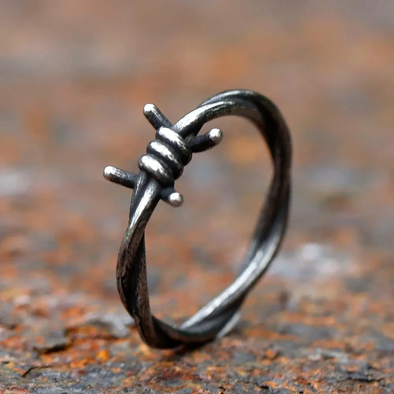 Punk Barbed Wire Abstract Ring