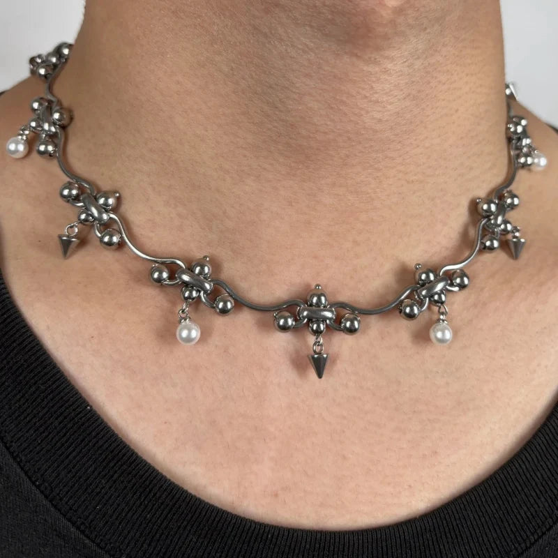Punk Y2K Chandelier Pearl Metal Rivet Necklace