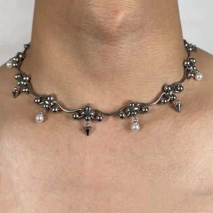 Punk Y2K Chandelier Pearl Metal Rivet Necklace