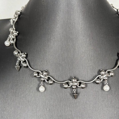 Punk Y2K Chandelier Pearl Metal Rivet Necklace
