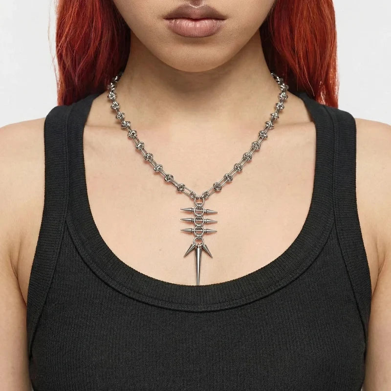 Punk Y2K Grunge Rock Spike Pendant Chain Necklace
