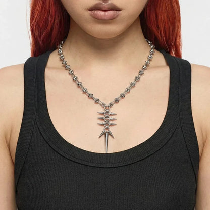 Punk Y2K Grunge Rock Spike Pendant Chain Necklace