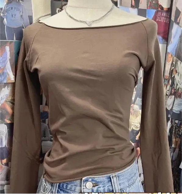 Raw Hem Y2K Slim Cropped Long Sleeve Top