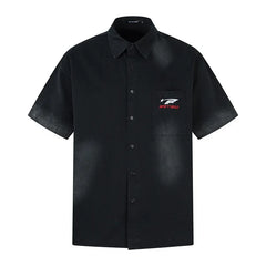 Retro American Embroidered Short Sleeve Work Shirt