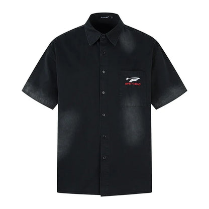 Retro American Embroidered Short Sleeve Work Shirt