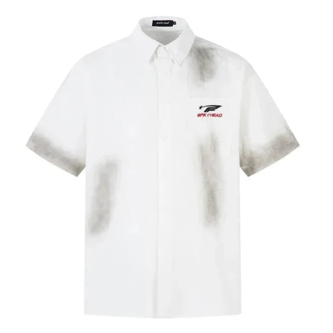 Retro American Embroidered Short Sleeve Work Shirt