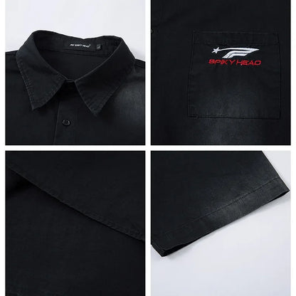 Retro American Embroidered Short Sleeve Work Shirt