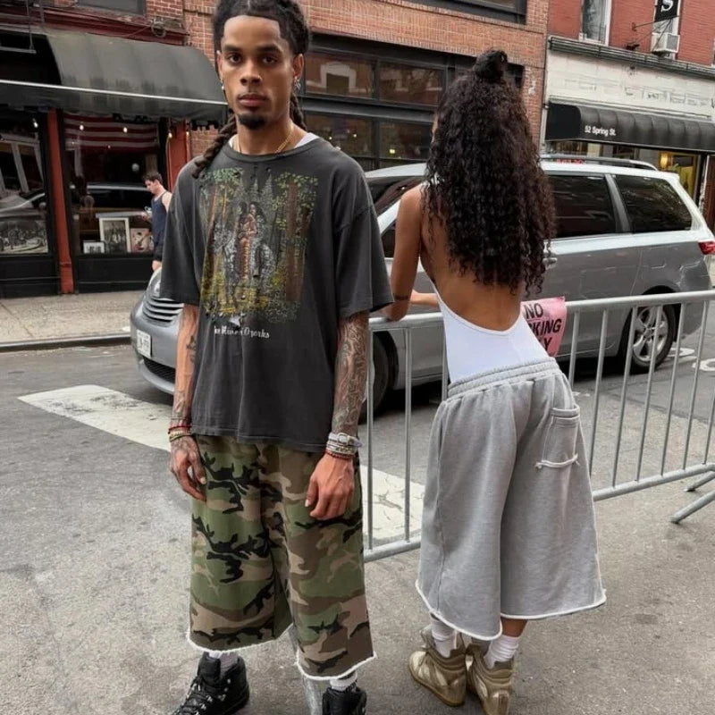 Retro Y2K Camouflage Print Baggy Jogger Shorts Jorts