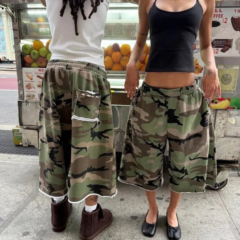 Retro Y2K Camouflage Print Baggy Jogger Shorts Jorts
