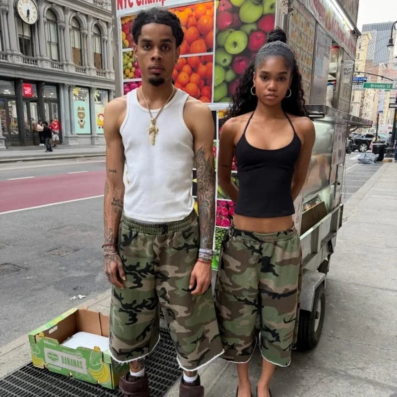 Retro Y2K Camouflage Print Baggy Jogger Shorts Jorts