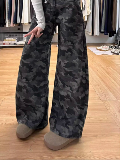 Retro Y2K Camouflage Wide Leg Baggy Barrel Jeans