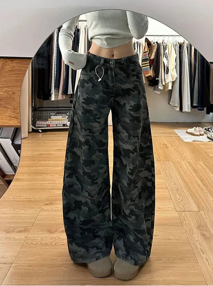 Retro Y2K Camouflage Wide Leg Baggy Barrel Jeans