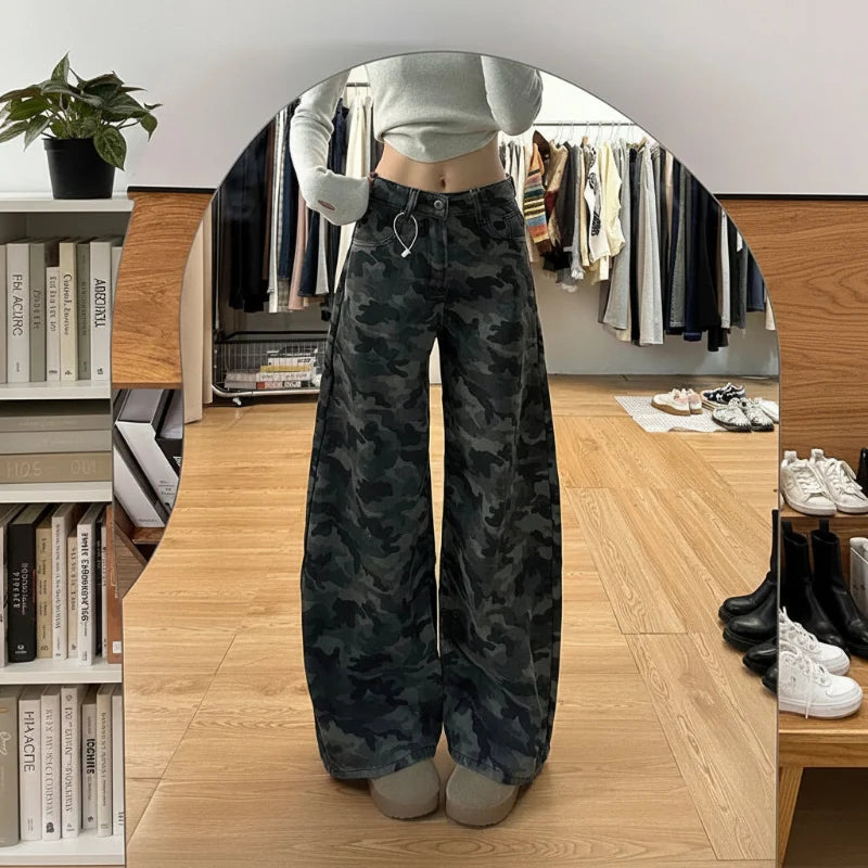 Retro Y2K Camouflage Wide Leg Baggy Barrel Jeans