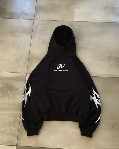Retro Y2K Flame Print Graphic Hoodie