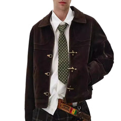 Retro Y2K Spliced Suede Pilot Clip Jacket