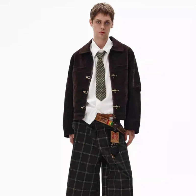 Retro Y2K Spliced Suede Pilot Clip Jacket