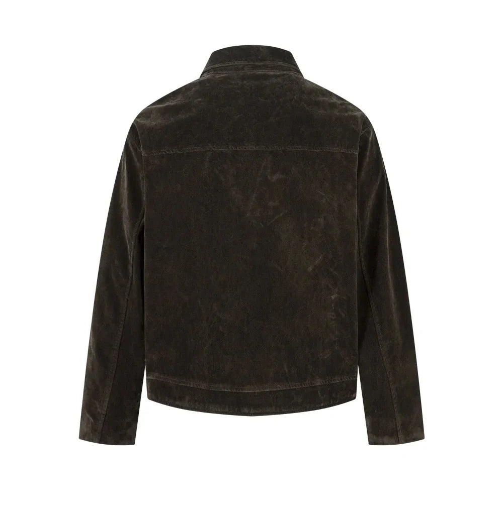 Retro Y2K Spliced Suede Pilot Clip Jacket