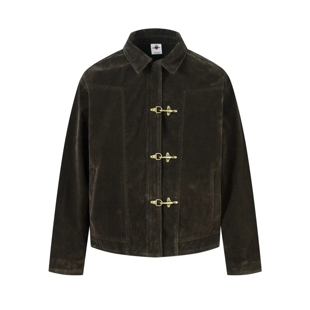 Retro Y2K Spliced Suede Pilot Clip Jacket