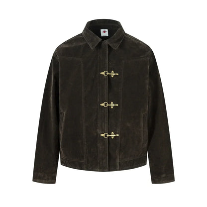 Retro Y2K Spliced Suede Pilot Clip Jacket