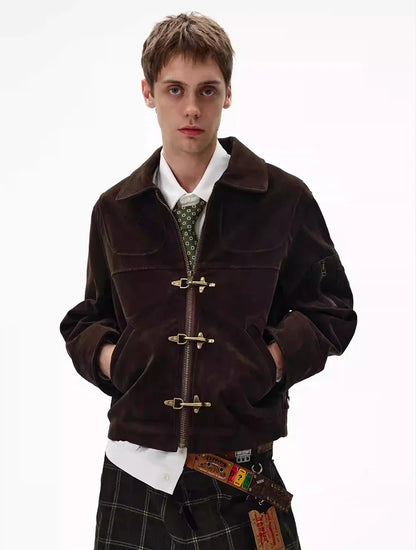Retro Y2K Spliced Suede Pilot Clip Jacket